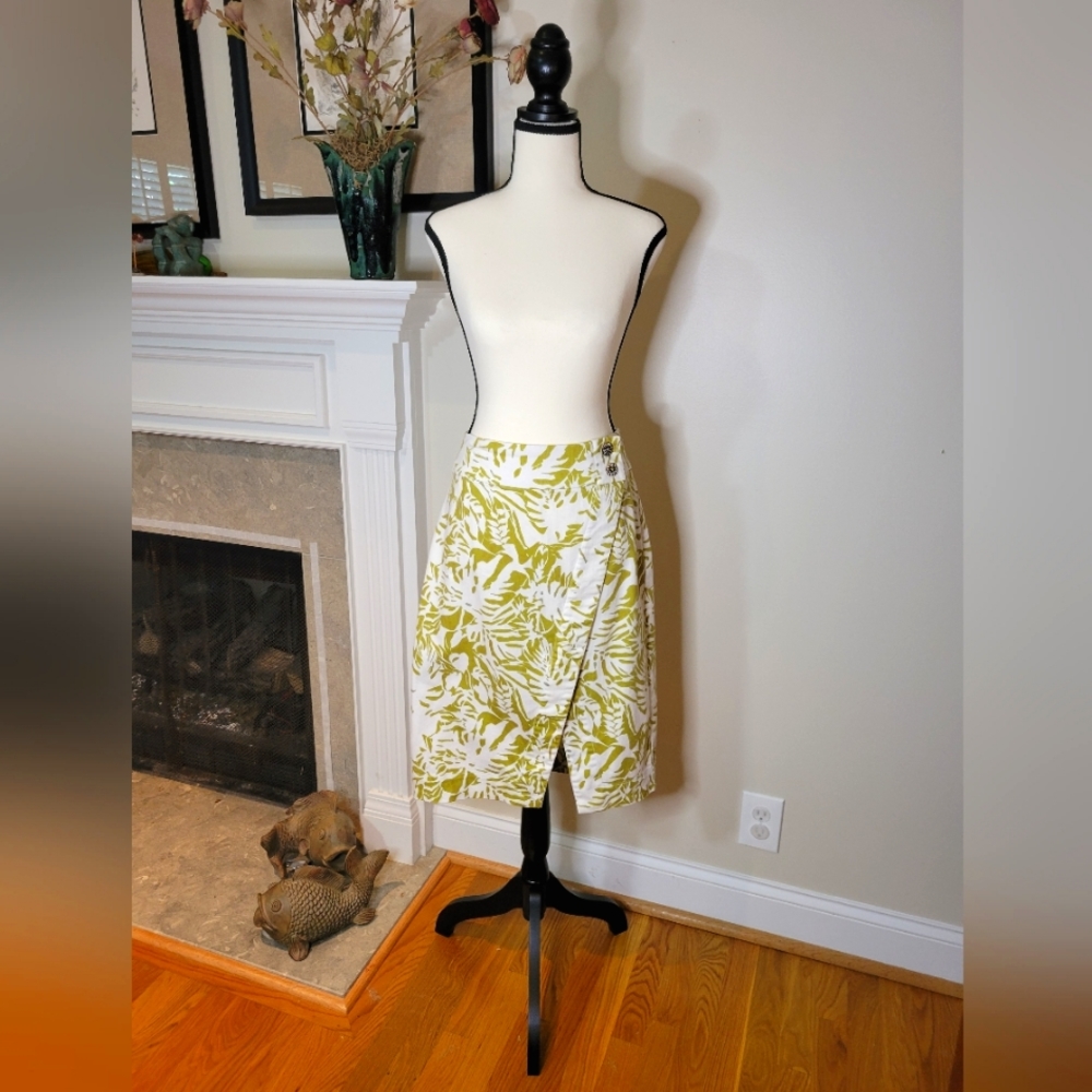 Maeve by Anthropology, tropical print slim faux wrap skirt, sz 6